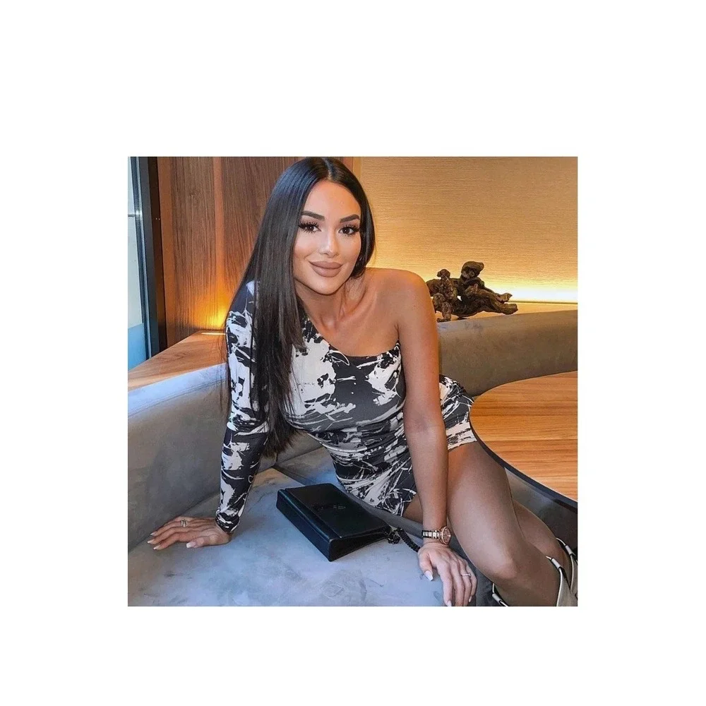 Zara mini dress printed asymmetric black white Size M - Picture 4 of 7